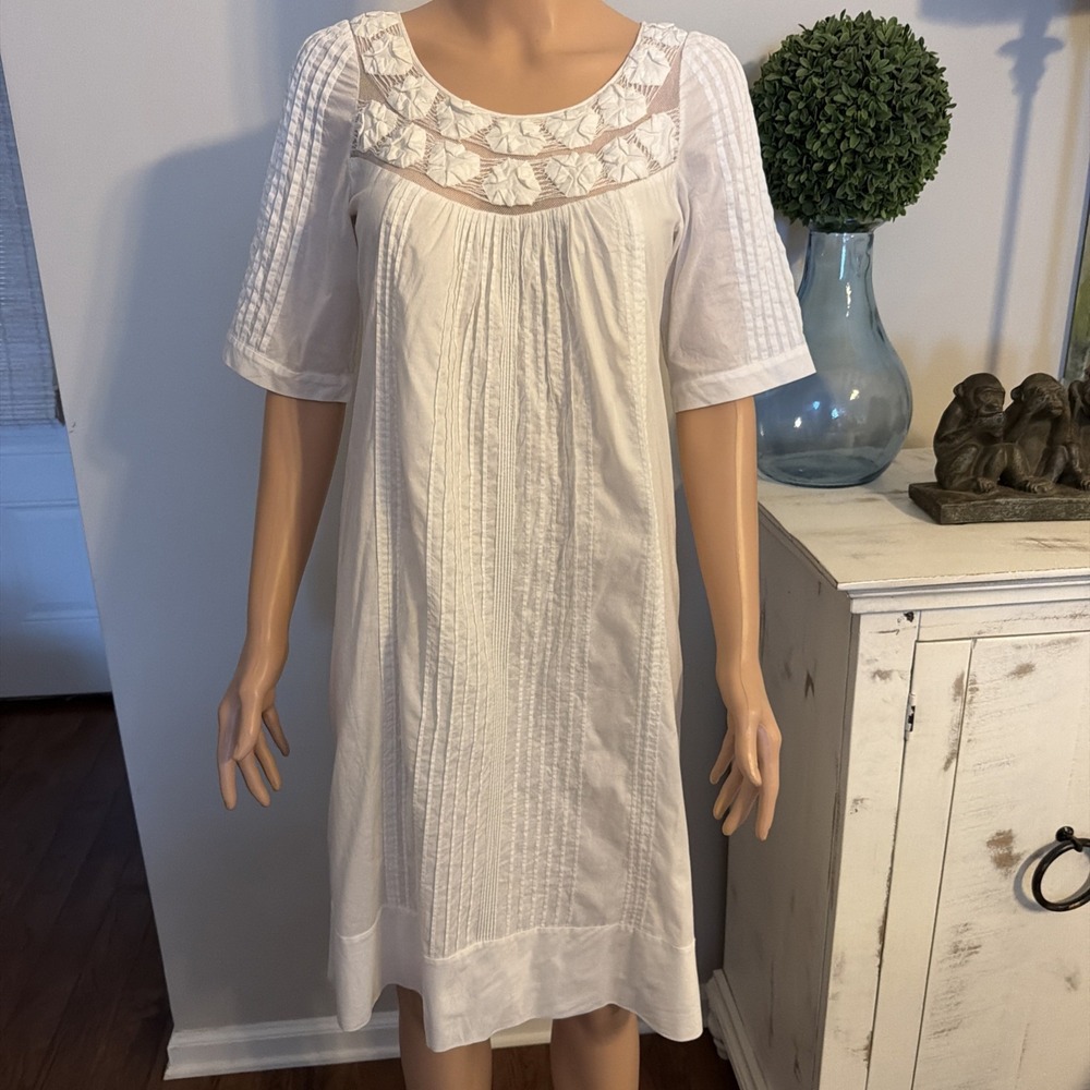 Rebecca Taylor White Cotton Detailed Lined Dress Cottagecore Bridal Party
